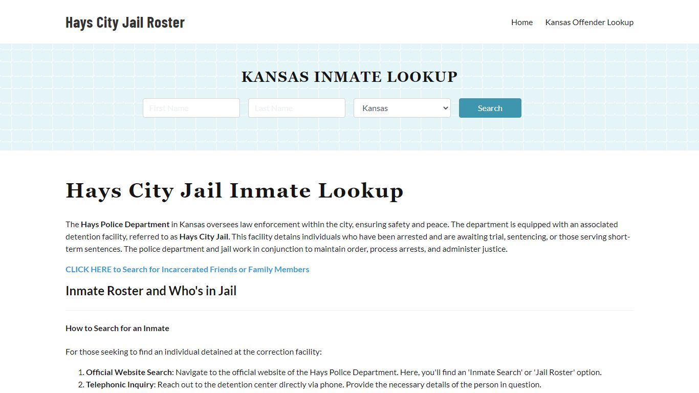 Hays Police Department & City Jail, KS Inmate Roster, Arrests, Mugshots
